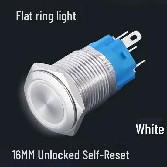 16MM Waterproof Metal Push Button Switch, Non-locking, Self-resetting, with Power Indicator Light, Compatible with 12V/24V Systems