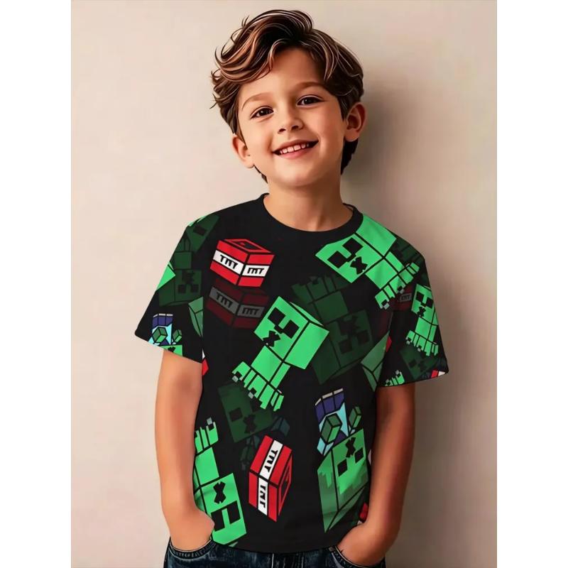 Mode Vêtements pour Enfants Col Rond Manches Courtes Impression Couleur 3D Décontracté T-shirt Décontracté à Manches Courtes et Col Rond