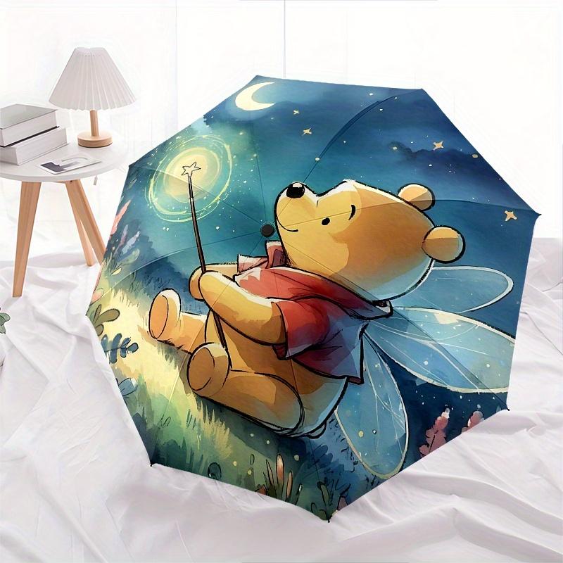 Winnie the Pooh, Fairy Automatic Opening and Closing Umbrella - 8 Ribs Portable Folding Umbrella with Plastic Handle, Suitable for Leisure a
