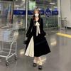 Large Size Women's Hepburn Style Black Velvet Dress Autumn and Winter Sweet Doll Collar Skirt Splicing Contrasting Color Long Skirt