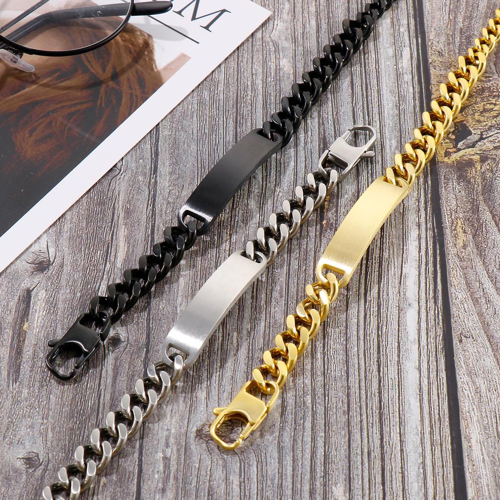 10mm Vintage Cuban Chain Homme Bracelet Men's Thick ID Charm Stainless Steel Jewelry Trendy Silver/Gold Color Metal Accessories