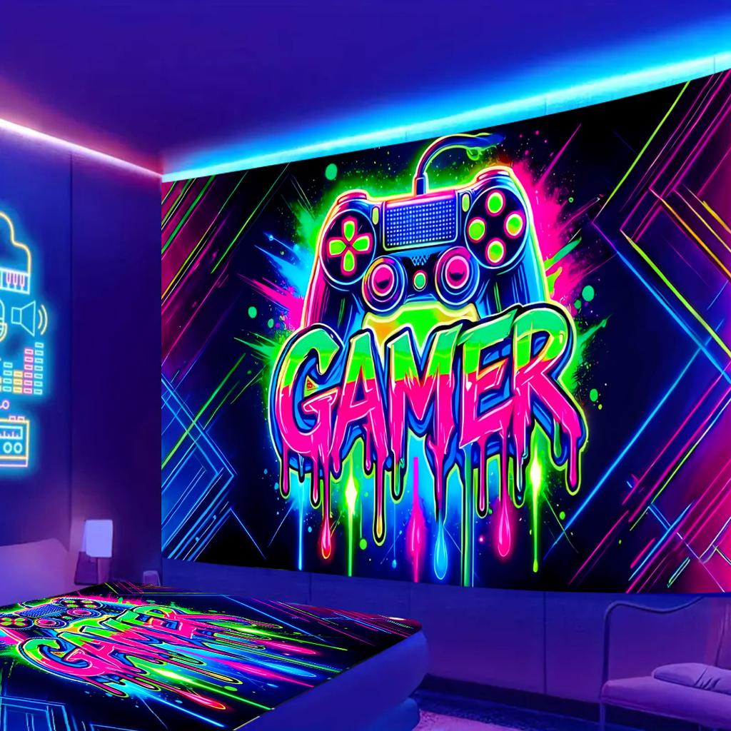 Gaming Neon Tapestry Illusion Handle Gradient Graffiti Bedroom Live Decoration Cyberpunk Style Game Room Decoration
