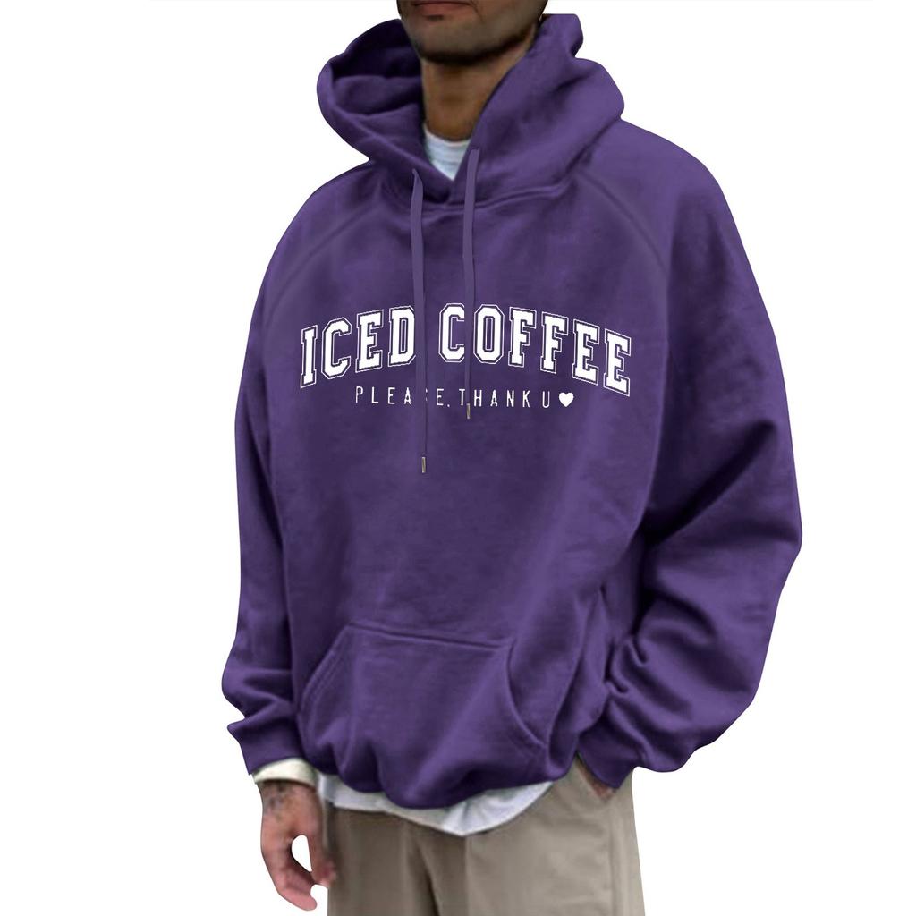 Męska luźna bluza z kapturem z nadrukiem Męska swobodna moda sportowa bluza z rękawami typu raglan