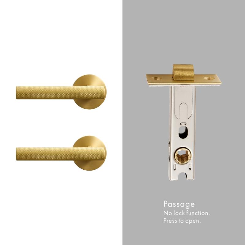 DOOROOM Brass Knurled Thumb Turn Key Latch Lever Handle Cylinder Key Escutcheon Passage Room Lock