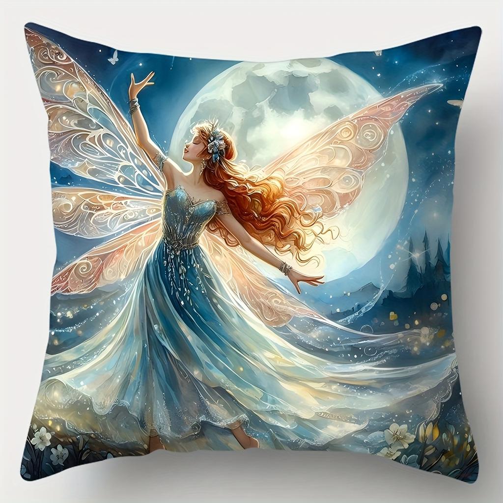4Pcs Fantasy Magic Style Pillow Covers, Enchanting Fairy & Moon Print Cushion Cases, Cozy Home Decor For Bedroom Living Room