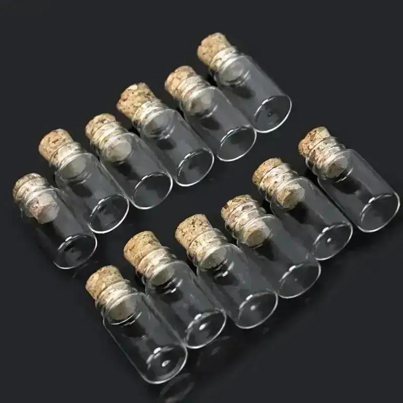 10Pcs Mini Empty Glass Cork Bottles Pendant Charm Vials Wish Craft Glass Jars Tea Coffee Sugar Storage