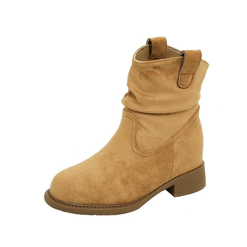 Niche retro western cowboy boots women's autumn new Maillard stack boots women's thick heel short Martin boots