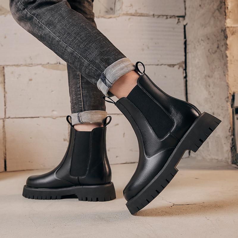 plus size mens casual high chelsea boots black autumn winter shoes cowboy natural leather boot handsome platform long botas mans