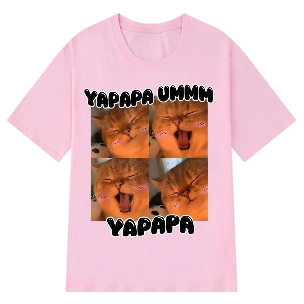 Yapapa Ummmm Fun and Cute Cat Emoji T-shirt for Women, Fashionable Casual T-shirt, Short-sleeved Harajuku Style T-shirt Top