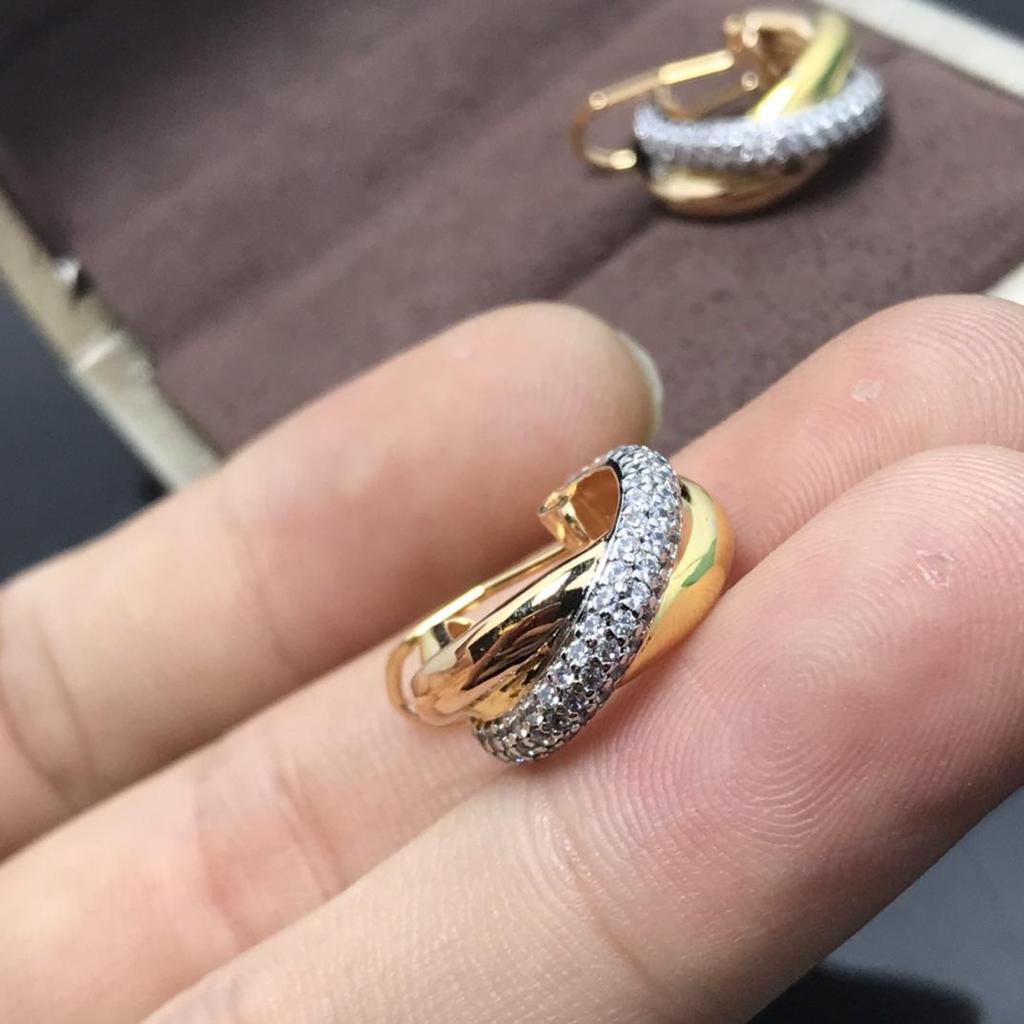 Ohrringe mit drei Ringen, 18 Karat Roségold plattiert, mit Diamanten in 925er Silber
