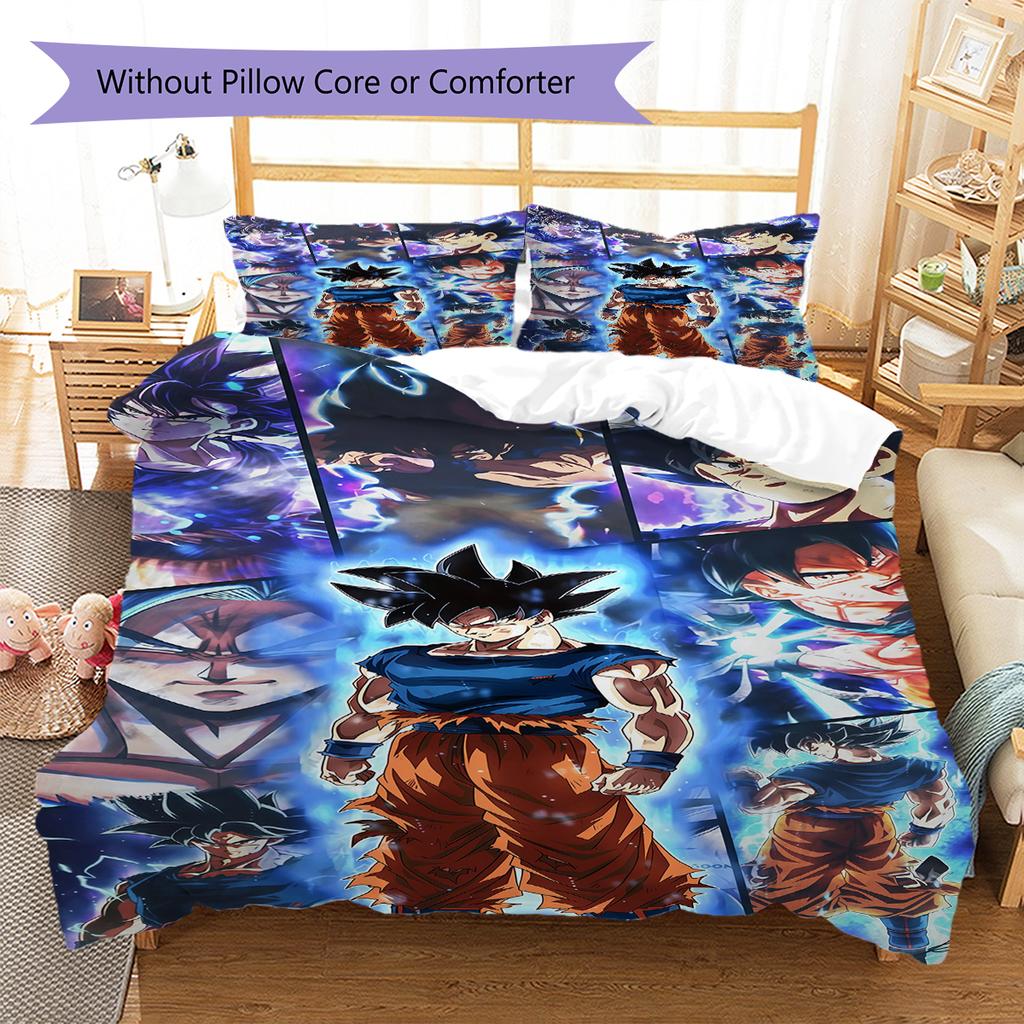 Son Goku Pattern Bedding,Quilt Set Quilt Cover Pillowcase Home Birthday Gift (1 * Duvet Cover + 2 * Pillowcase, Without Core)