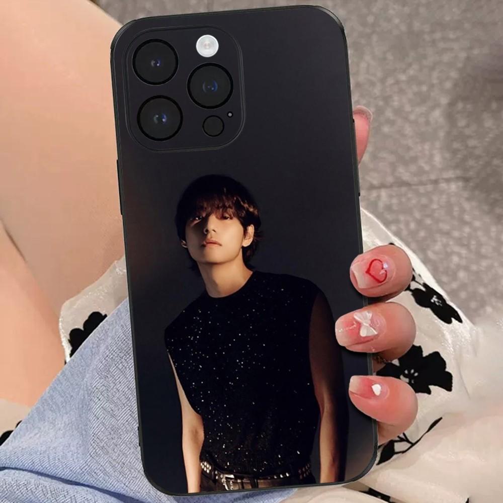 Singer Kim T-Tae H-Hyung V Phone Case For iPhone 15,14,13,12,11 Plus,Pro,Max,XR,XS,X,7,8 Plus,SE,Mini Soft Black Cover