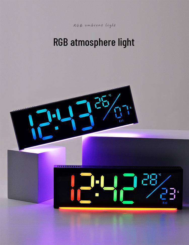 LED Color-Changing Wall Clock RGB Display, Multi-functional Alarm Clock, Large 6677R.