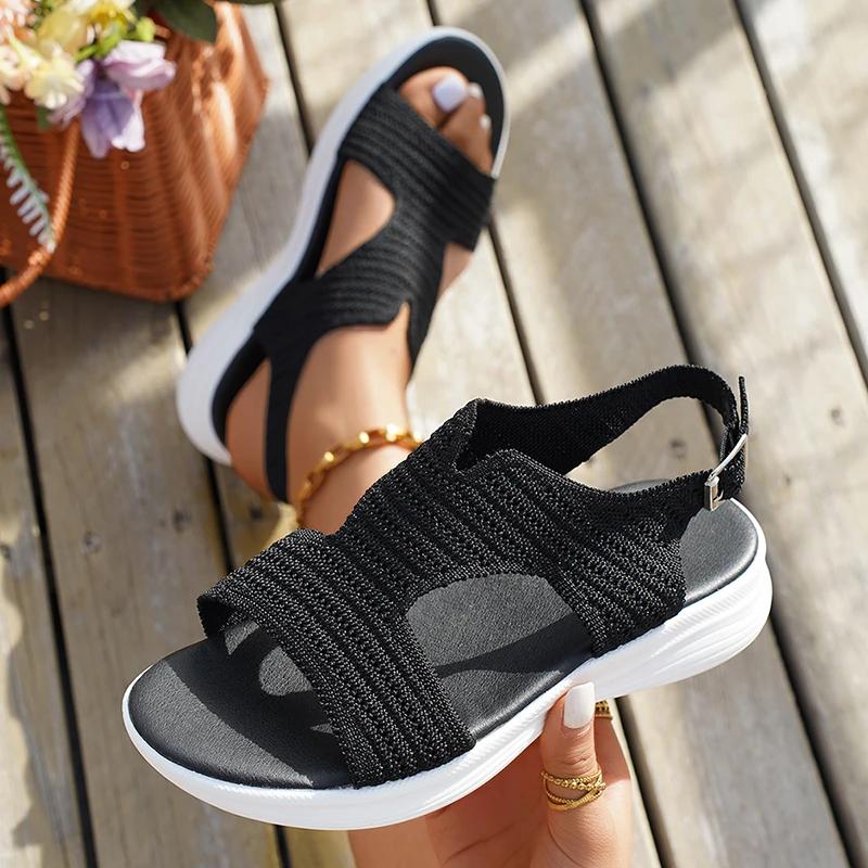 Fashion Women's Fashion Knit Black Wedge Sandals Lightweight Non Slip Summer Shoes for Women Comfort Casual Sports Sandalias Mujer 2025