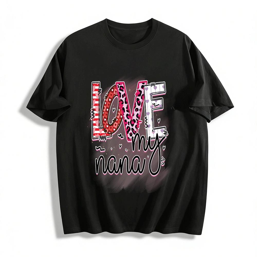 Love My Nana Heart Leopard Print Top Grandma Appreciation Tee Pure cotton T-shirt XXS