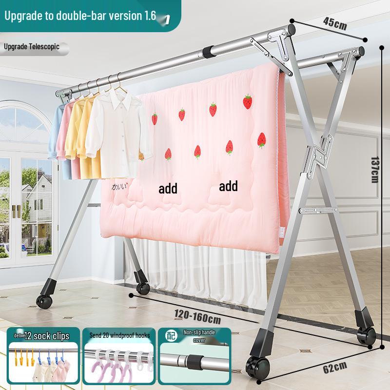 201 Stainless Steel X-Type Telescopic Clothes Drying Rack, Indoor Floor-Standing Model for Household Use