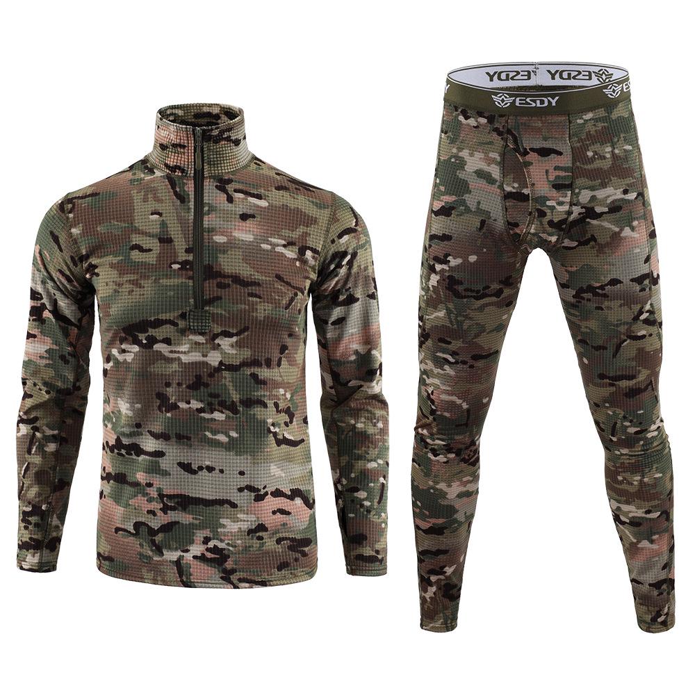 ESDY Men s Plaid Fleece Tactical Training Set - Warm Outdoor Sports Base Layer for Cycling 2XL