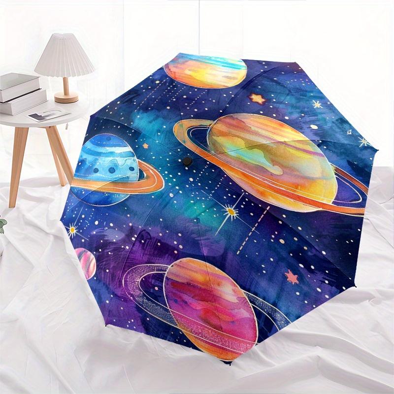 Planets, Space Theme Automatic Open/Close Umbrella, Portable 3 Fold Compact Umbrella for Men & Women, Valentine's Day Mother's Day Gift0725034
