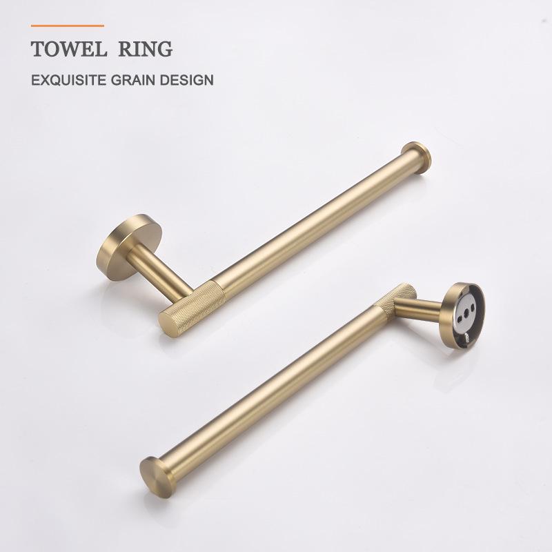 European Luxury Brass Bathroom Set: Knurled Towel Bar, Tissue Holder, Coat Hook, Toilet Brush, Soap Dispenser, Towel Ring.