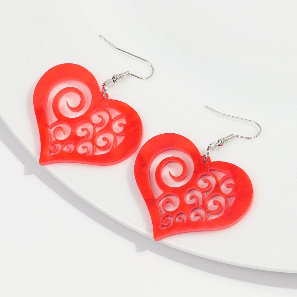 Valentine's Day Sequins Hollow Love Heart Acrylic Earrings for Women Romantic Peach Statement Drop Earring Sweet Jewelry Gifts