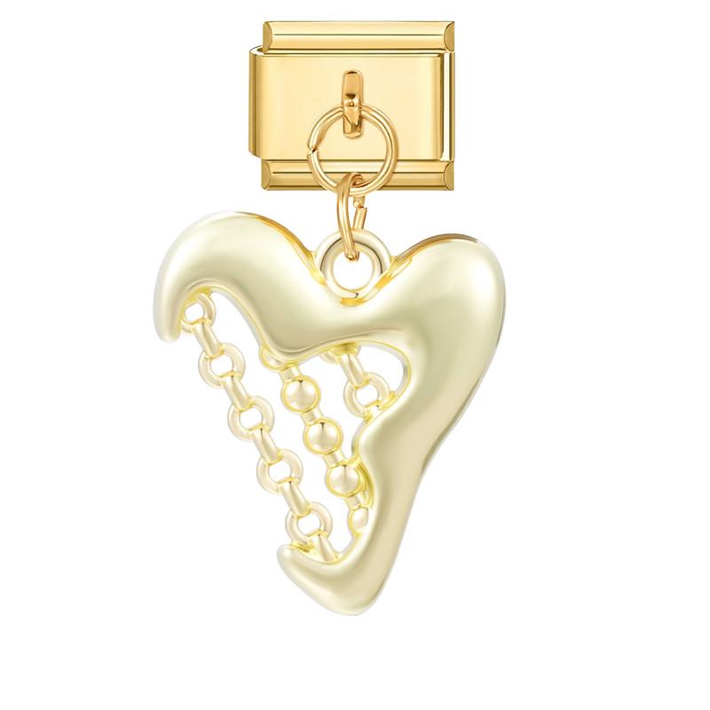 Vintage Pearls Zircon Bow Heart Butterfly Gold Color Pendant Italian Charm Links Stainless Steel Fit 9mm Bracelet DIY Jewelry