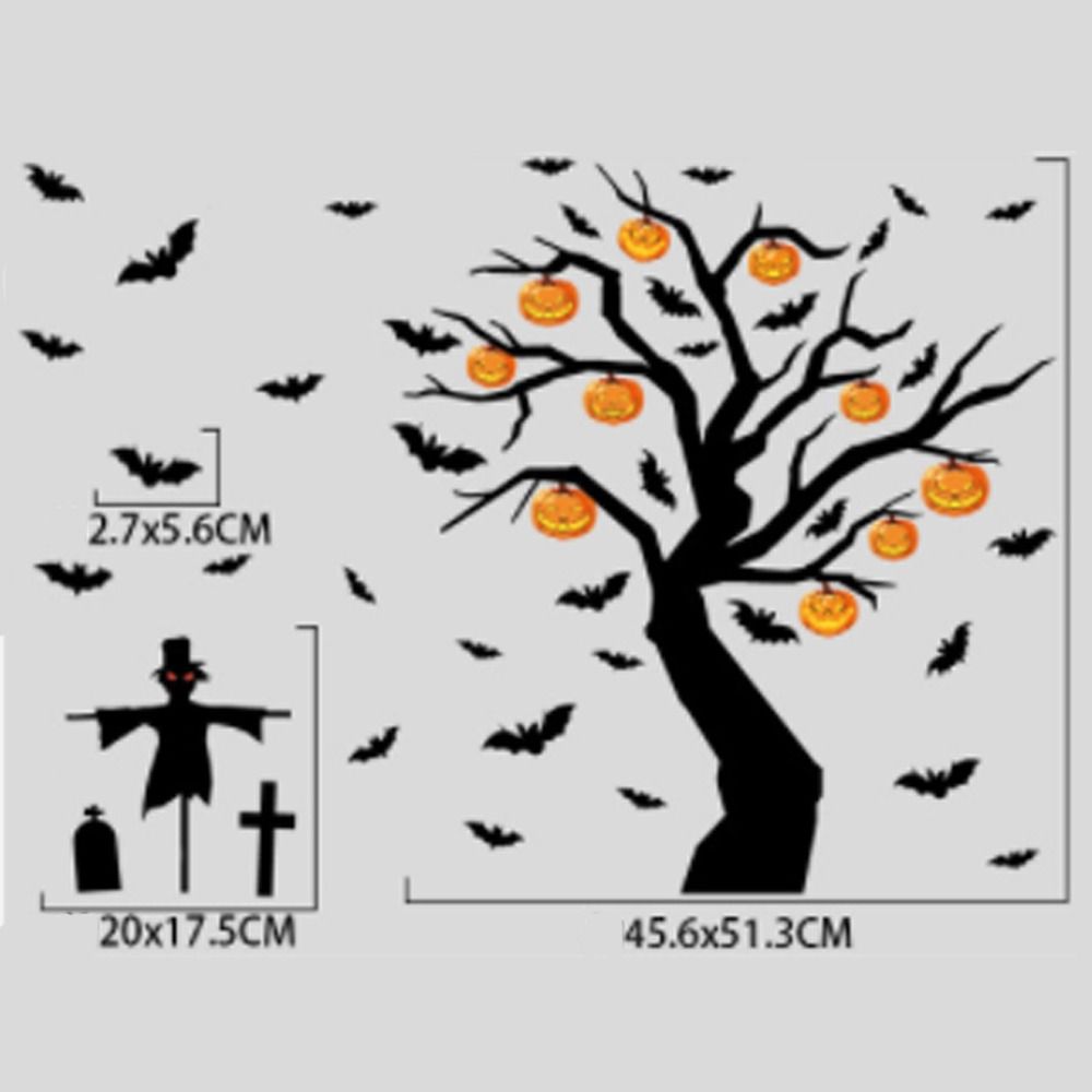 Bat Pumpkin Tree Window Sticker Waterproof Glass Sticker Creative Door Sticker  Home Decor