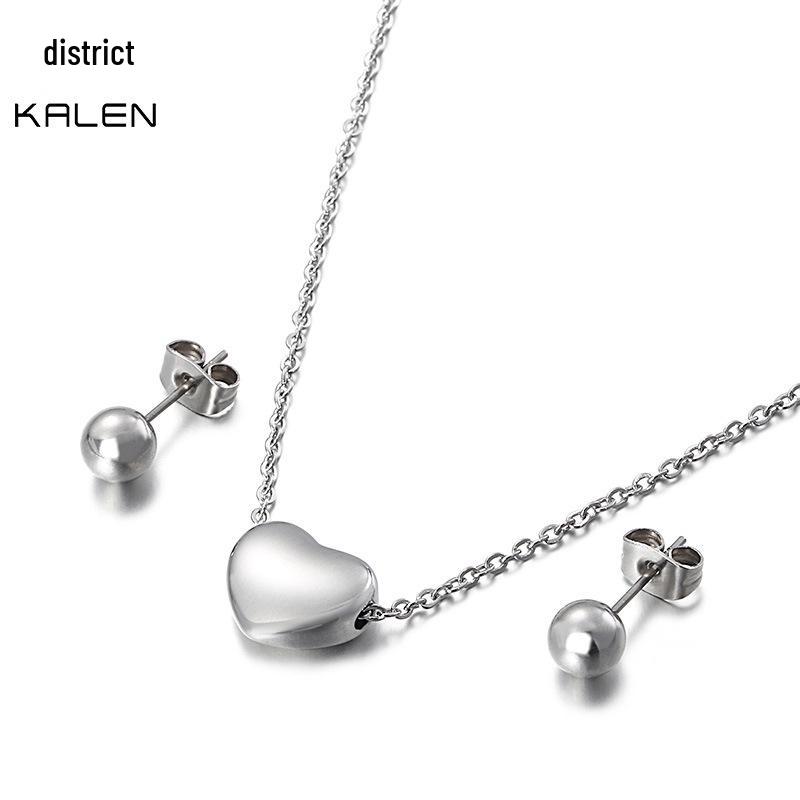 

Heart Pendant and Round Bead Earrings Set - Stainless Steel Holiday Gift for Women