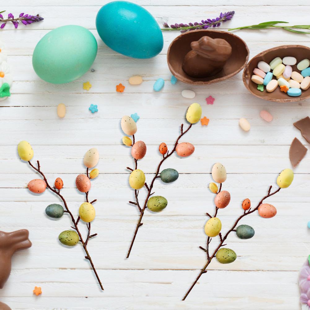 2PCS Easter Egg Tree Branch Artificial Easter Egg Twig Colorful Easter Egg Stem Easter Decoration Festival Party Home Vase Decor