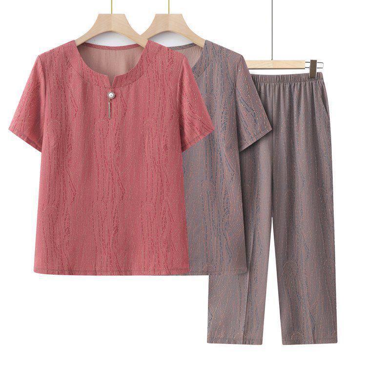 Stylish Summer Set: Short-Sleeve T-Shirt & Pants for Middle-Aged & Elderly Women