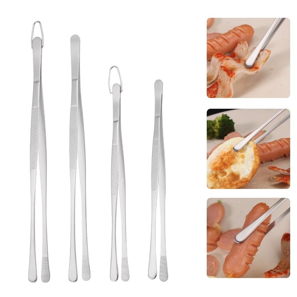 10/12Inch Food Tweezer With Hook Non-Slip Barbecue Grill Tongs Multifunctional Stainless Steel BBQ Steak Clip