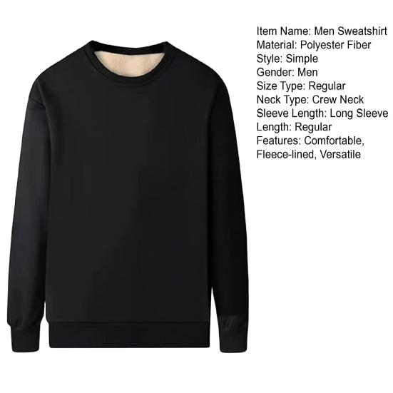 Men Fleece Lined Sweatshirt Warm Winter Pullover Crew Neck Autumn Thickened Basic Top for Daily Wear Sports Street Work