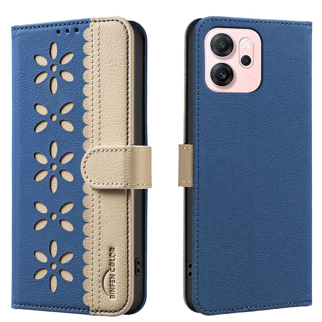 

For Oppo Reno14 F 5G Leather Case BINFEN COLOR BF36 Floral Pattern Phone Cover RFID Blocking Wallet Stand Dark Blue