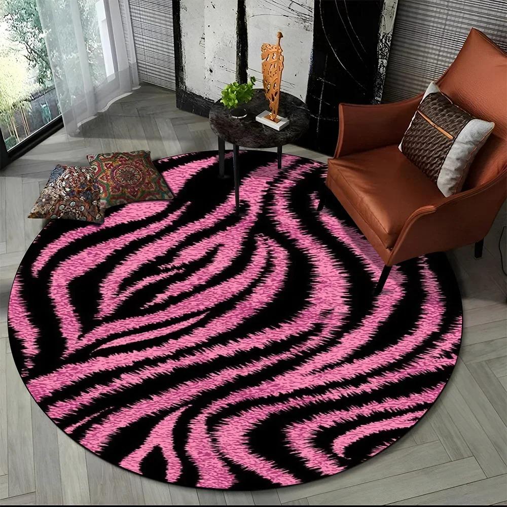 3D Colorful Zebra Stripe Print Pattern Round Carpet Rug for Living Room Bedroom Child Playroom Decor,Pet Area Rug Non-slip Mat