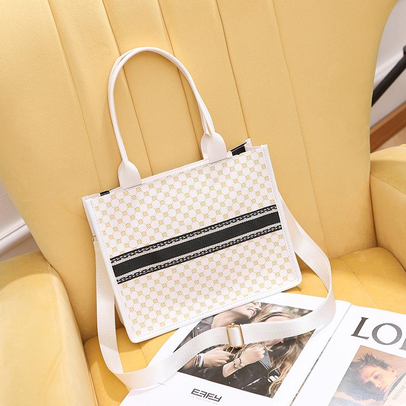 Fashion printed handbag New retro tote bag Contrast color women's bag Casual shopping bag One shoulder messenger bag
