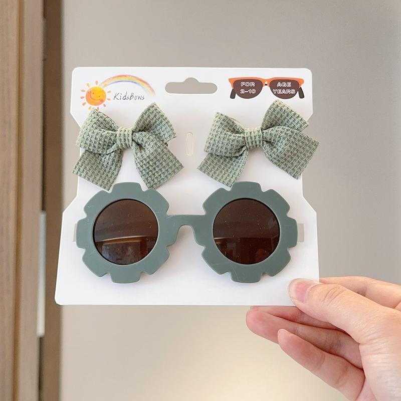 1 Zestaw Nakrycie Głowy dla Dzieci Okulary Jednolite Miękkie Kokardy Opaski Dziewczynki Koronkowa Spinka Retro Opaski Okulary Przeciwsłoneczne Zestawy Gumek do Włosów dla Dzieci