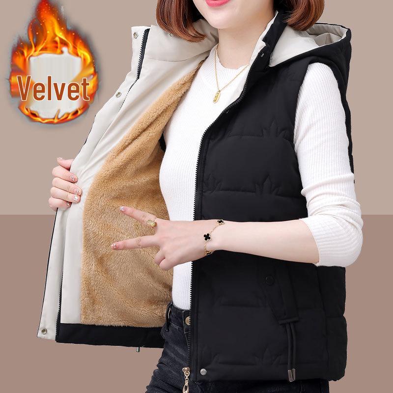 

Женский хлопковый жилет с флисовой подкладкой, укороченного стиля для осени/зимы 2024, идеально подходит для мам среднего возраста и миниатюрных фигур 4XL