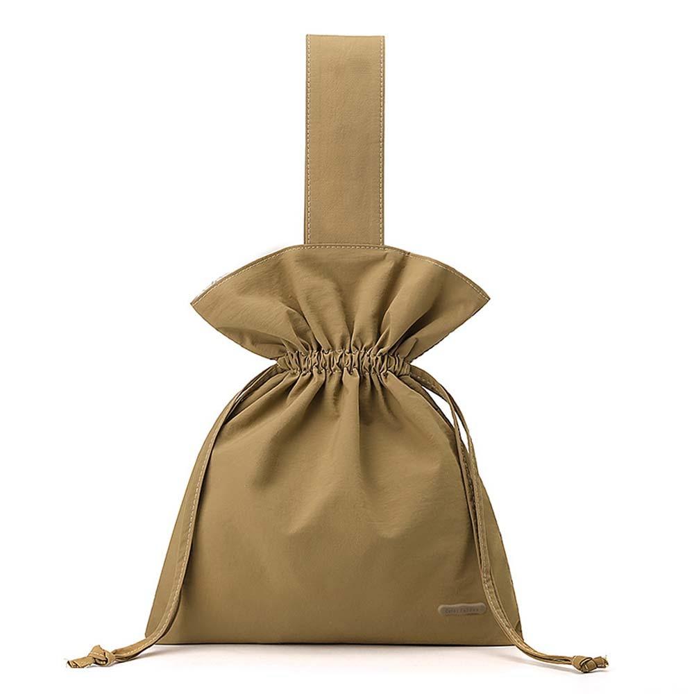 Large Capacity Solid Color Handbag Portable Pleated Bucket Bag Nylon Drawstring Bag  Shopping