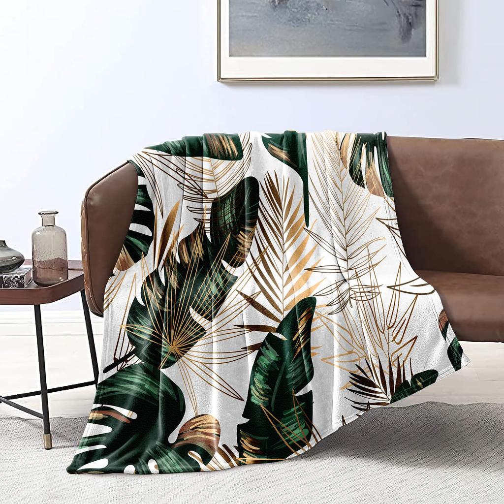 Tropical Palm Leaves Throw Blanket Ultra Soft Warm Lightweight Cozy Plush Blanket for Bed Chair Car Sofa Couch Bedroom Dorm