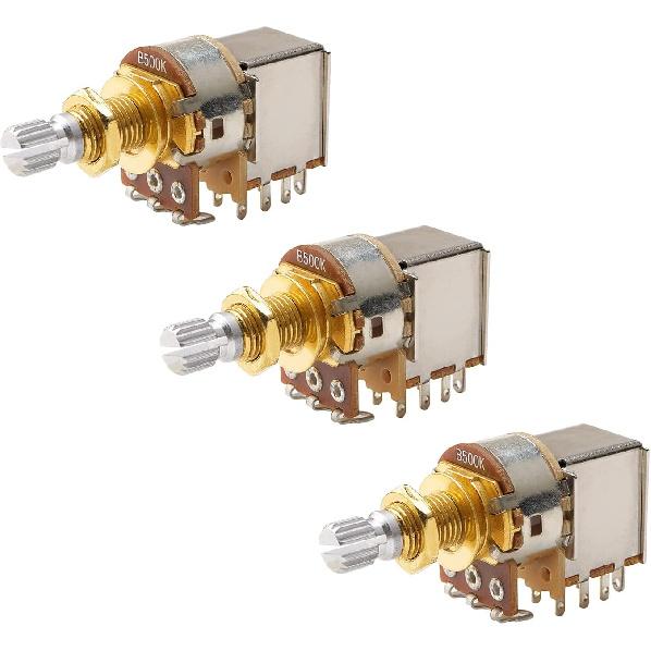 Gold Guitar Bass Push Pull Potentionmeter, B500k with Control Pot Potentiometer, Volume Tone Shaft Switch Pots (Pack of 3)