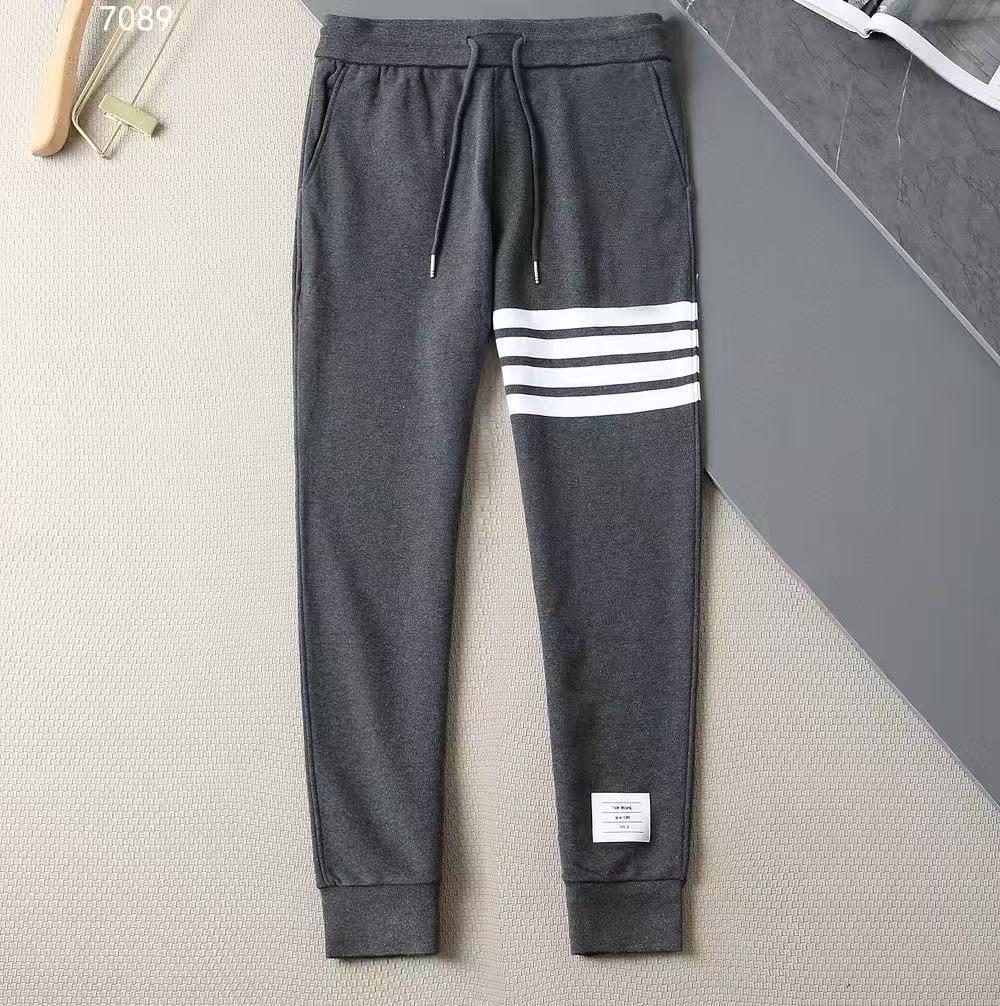 High-Quality Yarn-Dyed Four-Stripe All-Cotton Sweatpants, Unisex Casual Sports Series with Cuffed Long Pants