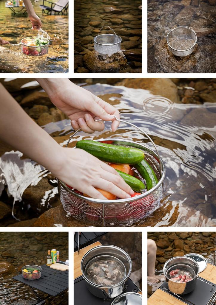 CAMPING MOON Stainless Steel 304 Colander for Large Pot Mesh Basket CC-24, Ideal for Camping and Outdoors, CC-22