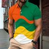 Men's Fashion Color blocked Geometric Printed Short sleeved Polo Shirt