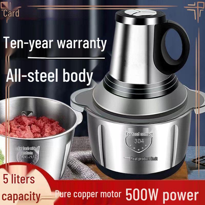 Stainless Steel Electric Meat Grinder & Dough Kneader - Multi-functional Kitchen Appliance for Garlic Paste & Chili
