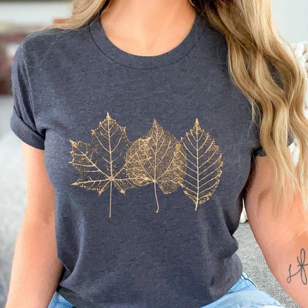 Golden Fall Leaves Shirt, Autumn Leaf T-Shirt, Autumn Leaves Tee, Womens Fall Shirt, Thanksgiving Gift For Her, Cute Fall Tee, Golden Leaf