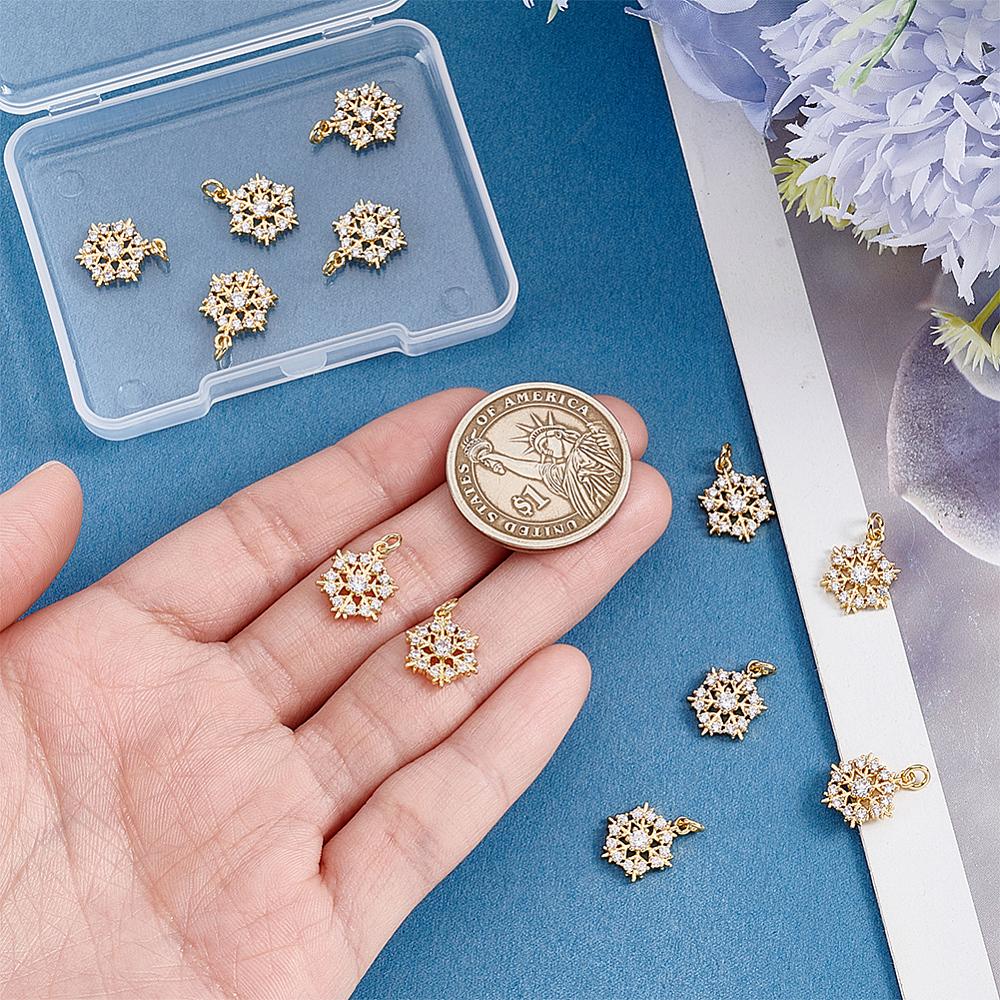 12Pcs Brass Micro Pave Cubic Zirconia Pendants Snowflake Charms Cadmium Free & Lead Free Rack Plating Long-Lasting Plated with Jump Ring