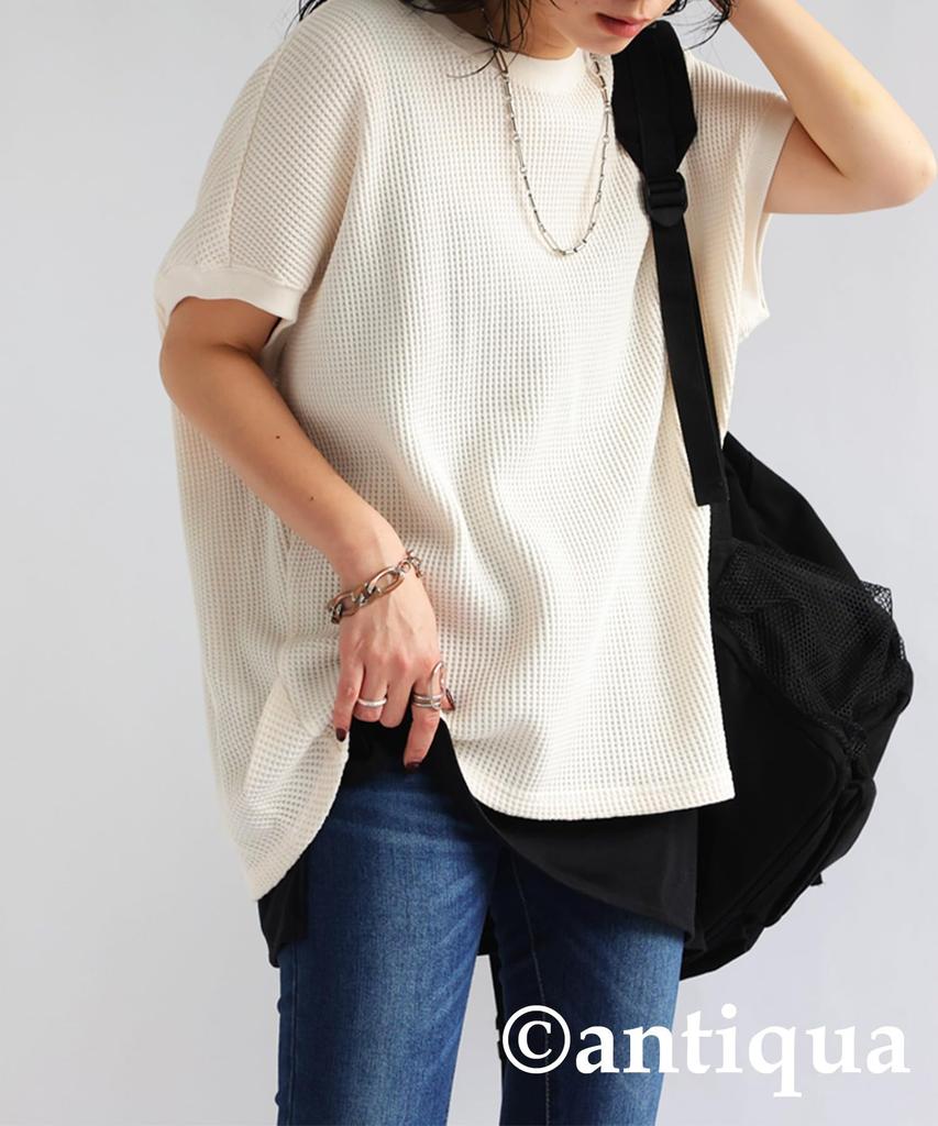 antiqua Oni Waffle Short Sleeve Solid Regular White Top, Women's T-Shirt, Color, PN-00476, (S-L Equivalent/One Size), 03,