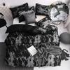 3PCS/set Black Marble Pattern Sanding Bedding Set Duvet Cover+Pillowase, Bedroom Bed Set, King Queen Double (Excluding Filler)
