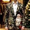 Men's Business Casual Christmas Print Long Sleeve Lapel Jacket No Tie Included