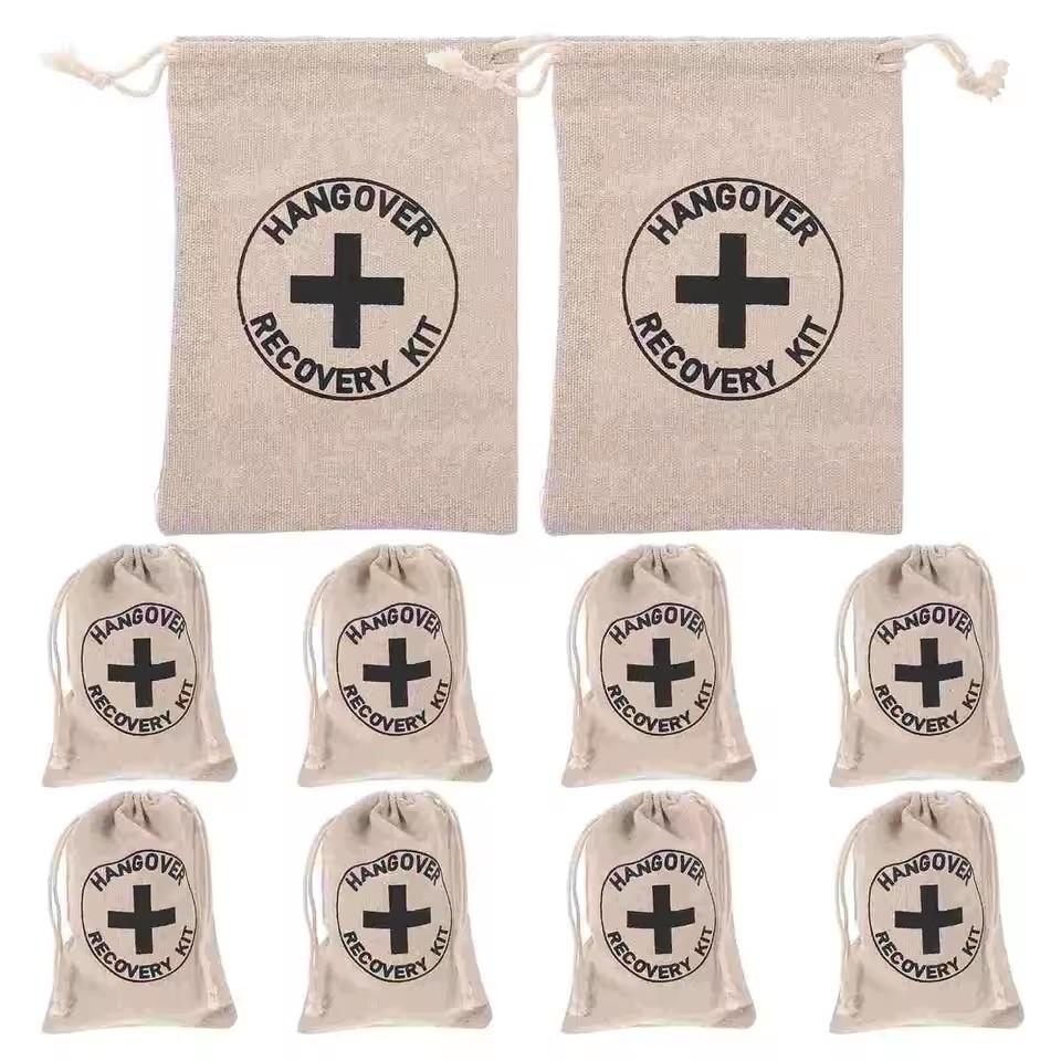 Hangover Kit Bags Cotton Small Drawstring Bundle Pocket Candy Gift Packaging Reusable Pouches Wedding Party 10x15cm