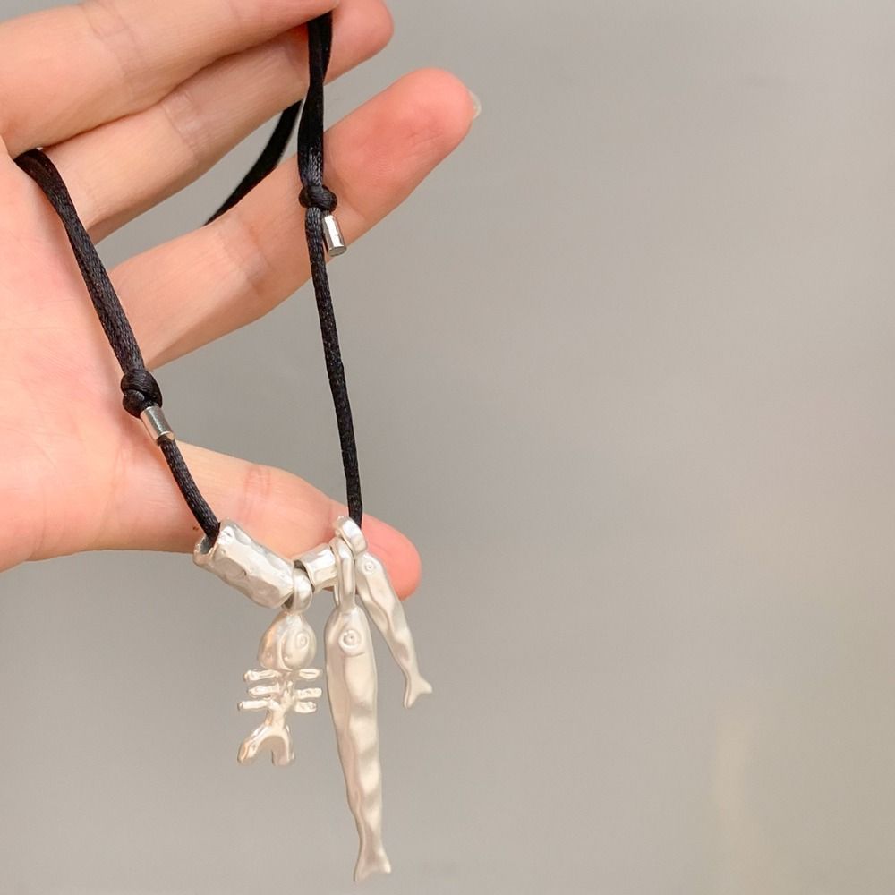 Adjustable Chain Necklace Wax Rope Long Necklace New Fish Bone Pendant Necklaces for Women Men